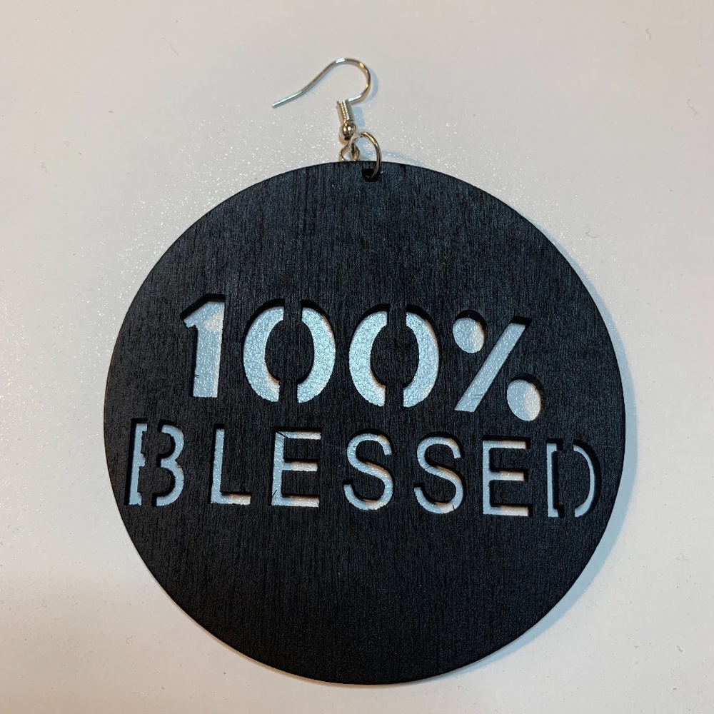 COPY - 100 % Blessed Earrings (BLACK) - Picture 4 of 7